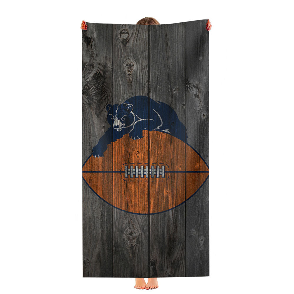 Old Chicago Bears Nfl Logo Dark Wood Wallpaper Ultra-Soft Luxury Bathroom Towels
