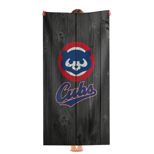 Old Chicago Cubs Bear Mlb Logo Dark Wood Ultra-Soft Luxury Bathroom Towels