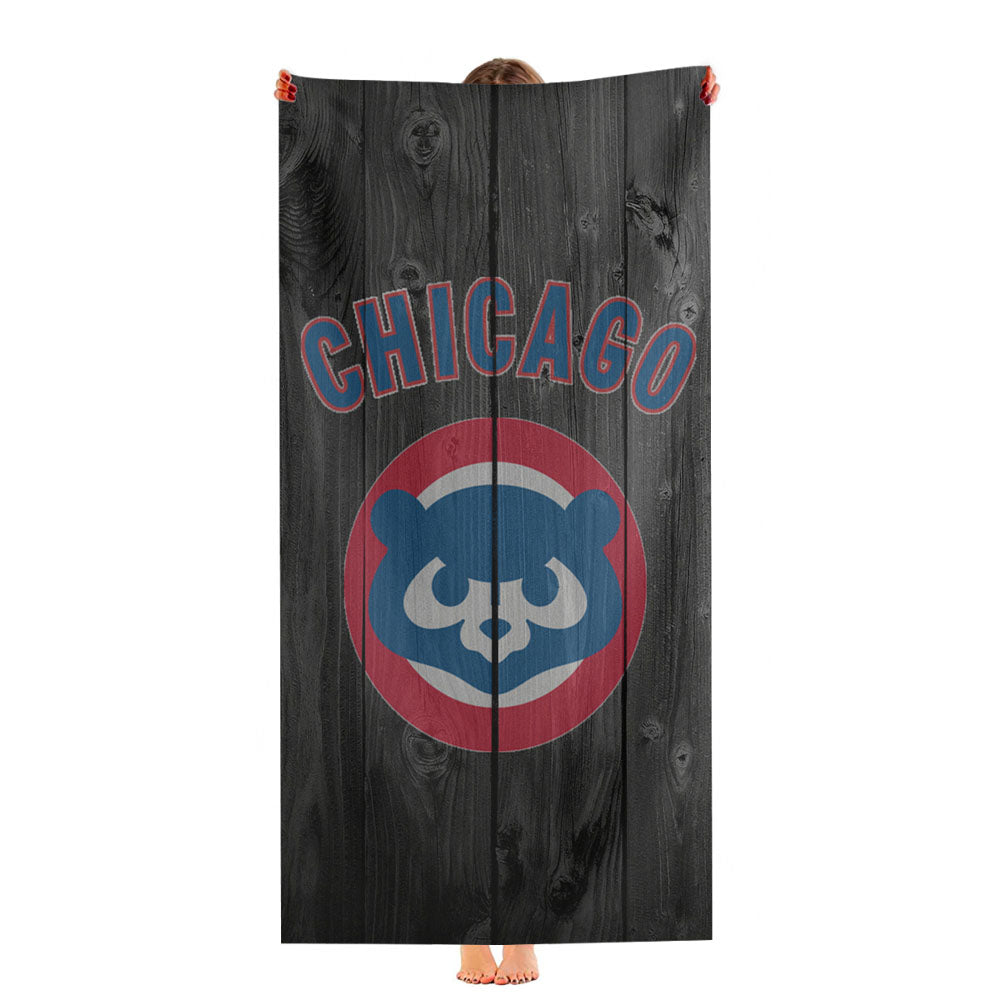 Old Chicago Cubs Mlb Logo Dark Wood Wallpaper Ultra-Soft Luxury Bathroom Towels