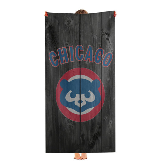 Old Chicago Cubs Mlb Logo Dark Wood Wallpaper Ultra-Soft Luxury Bathroom Towels