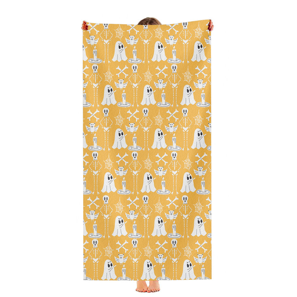 Yellow Pattern Halloween Ghost Skeleton Ultra-Soft Luxury Bathroom Towels