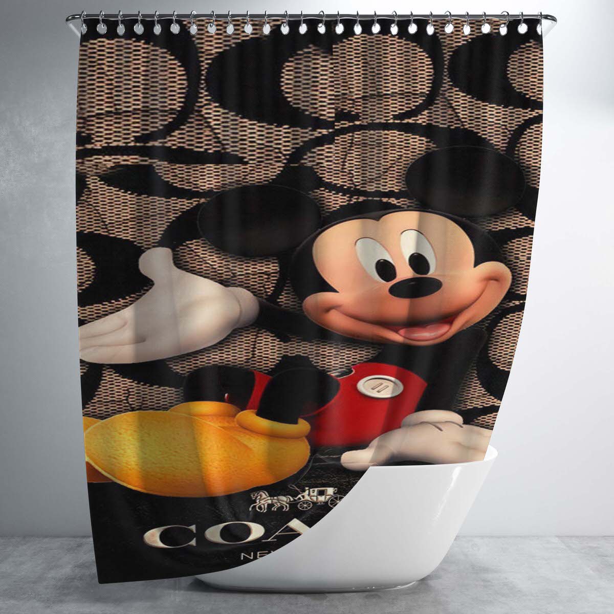 Coach Mickey Mouse Bathroom Shower Curtain Fabric Waterproof | 66 X 72 Inch