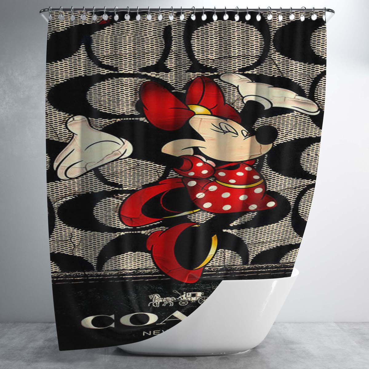 Happy Coach Minnie Mouse Happy Bathroom Shower Curtain Fabric Waterproof | 66 X 72 Inch