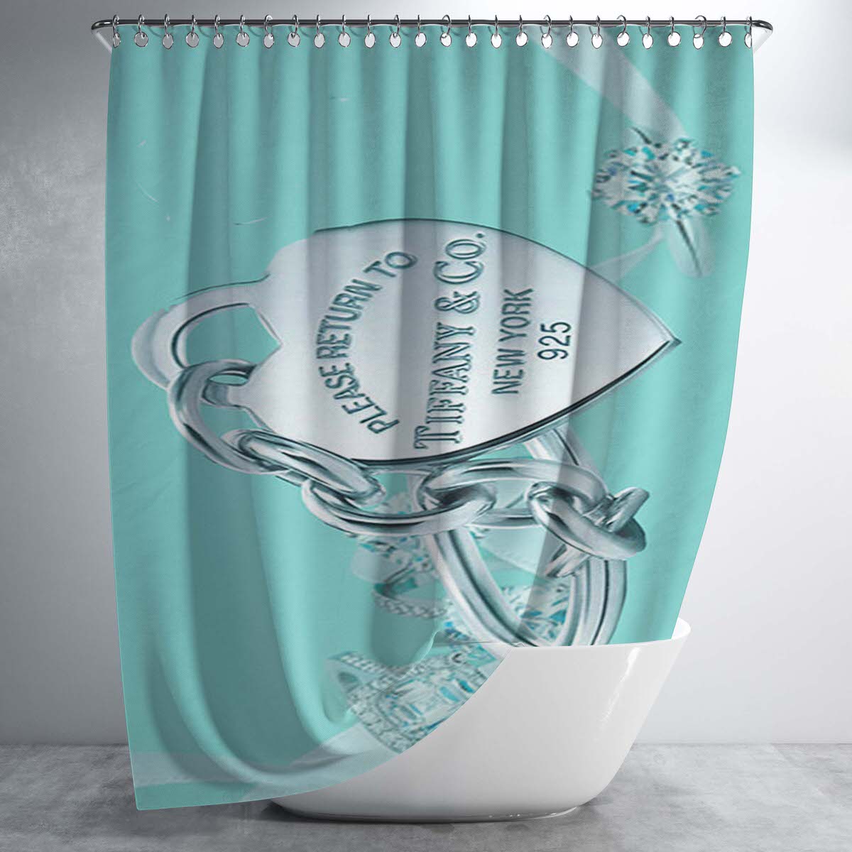 Tiffany And Co Emblem Bathroom Shower Curtain Fabric Waterproof | 66 X 72 Inch