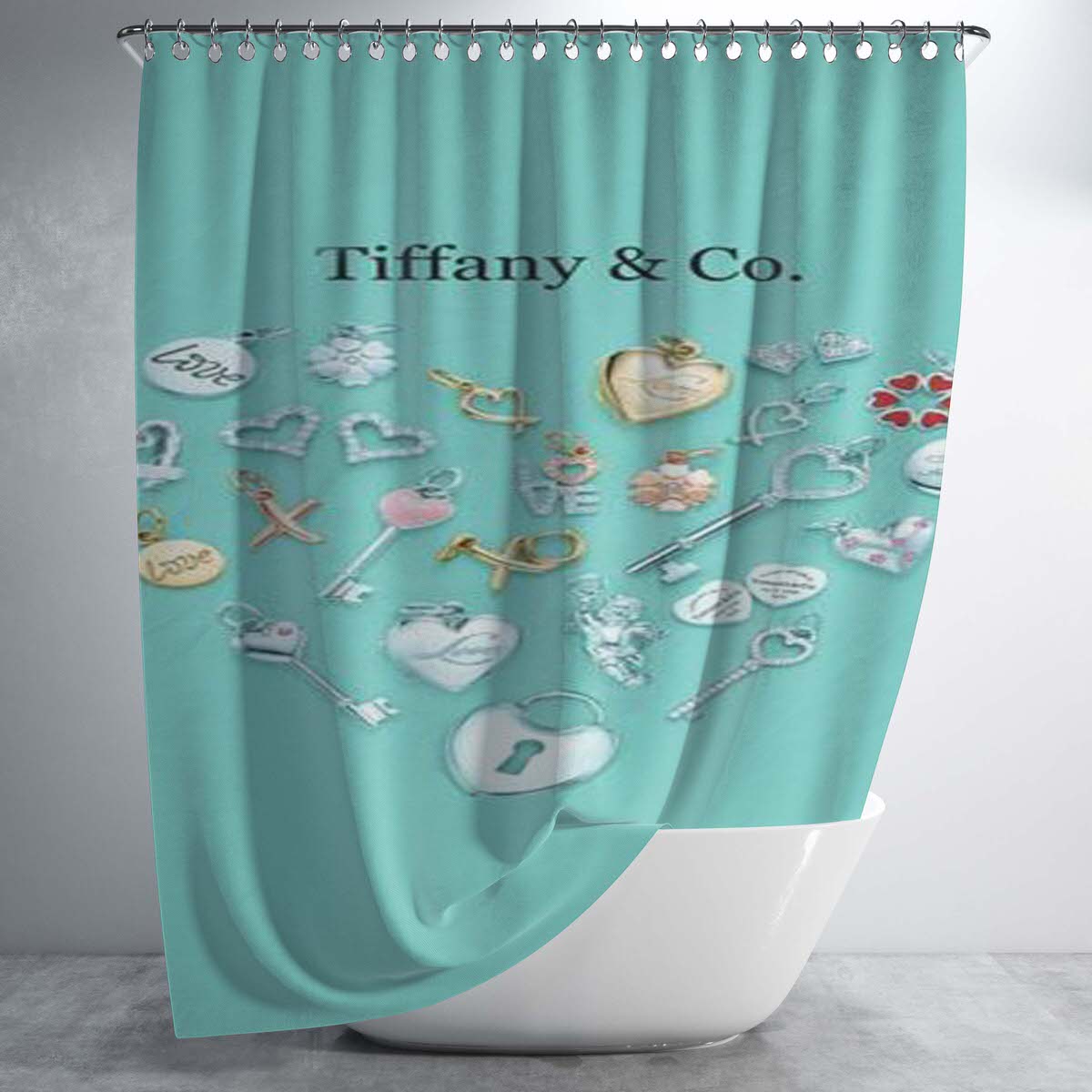 Tiffany And Co Love Bathroom Shower Curtain Fabric Waterproof | 66 X 72 Inch