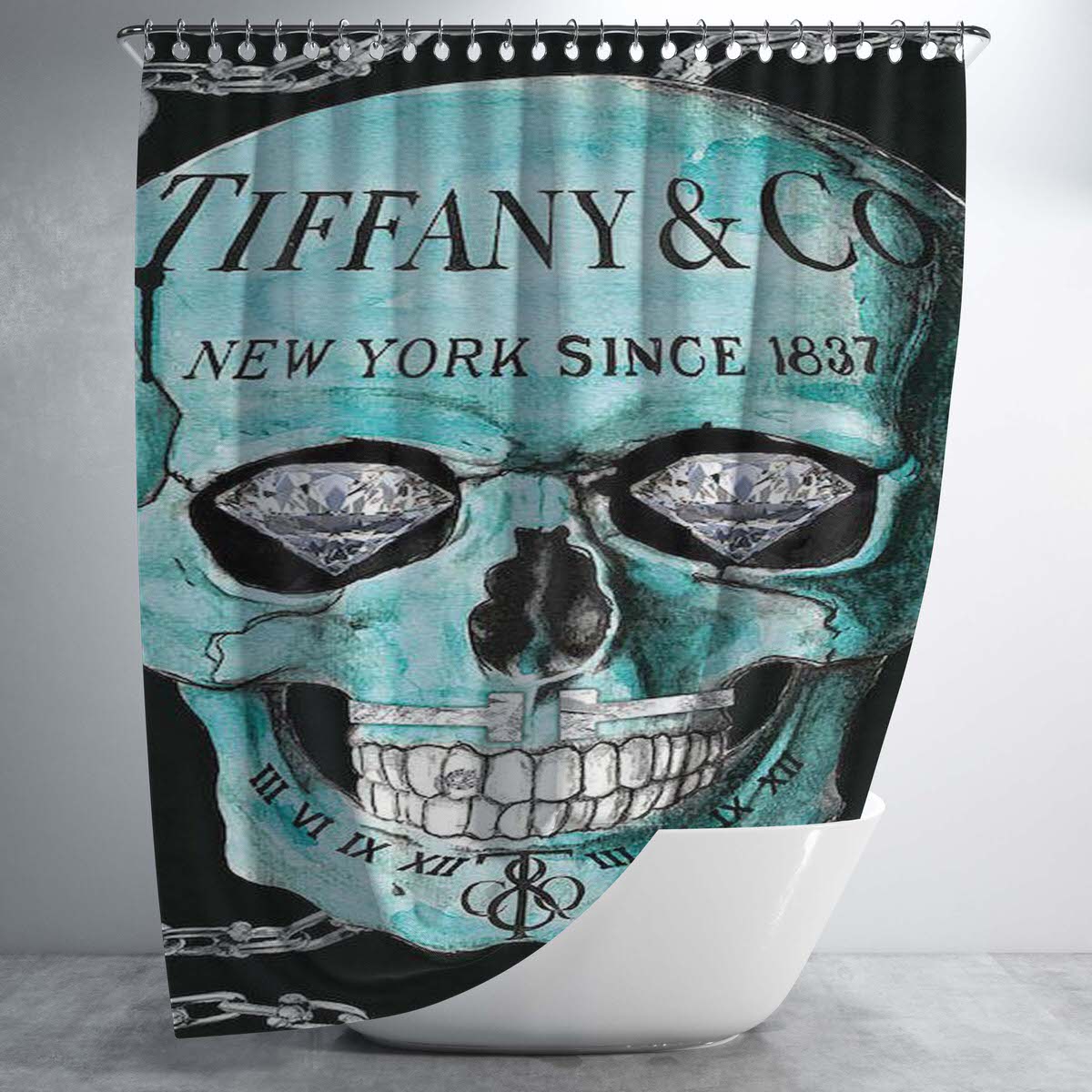 Tiffany And Co Skull Di Bathroom Shower Curtain Fabric Waterproof | 66 X 72 Inch