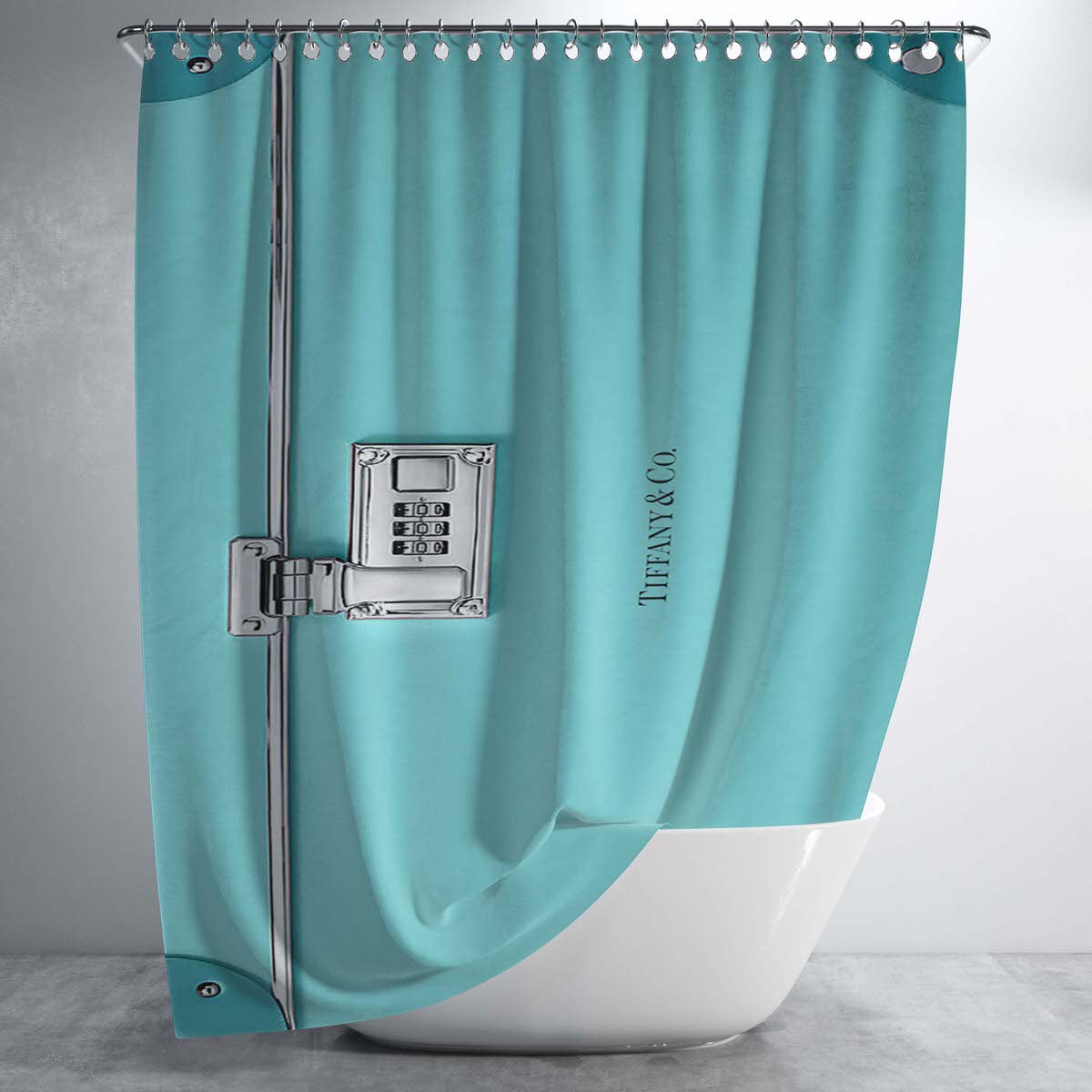 Tiffany And Co Trotter Vanity Case Blue Trunk Bathroom Shower Curtain Fabric Waterproof | 66 X 72 Inch