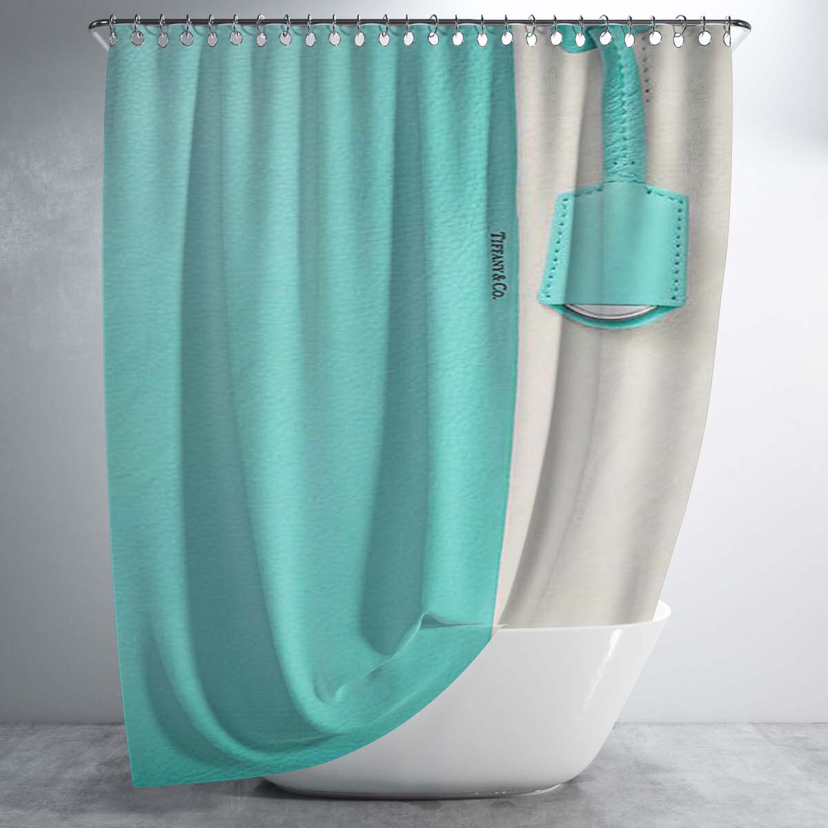 Tiffany And Co White Color Block Womens Tote Bag Bathroom Shower Curtain Fabric Waterproof | 66 X 72 Inch