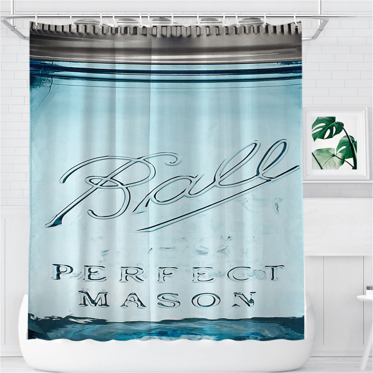 Mason Jar Bathroom Shower Curtain Fabric Waterproof | 66 X 72 Inch
