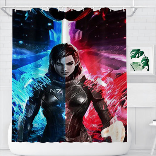 Personalized Mass Effect Femshep Shower Curtain Farmhouse Bathroom Decor
