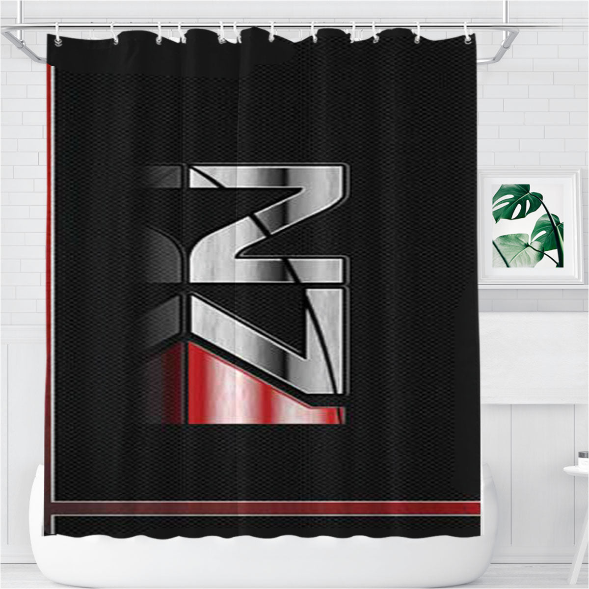 Mass Effect Logo Texture Bathroom Shower Curtain Fabric Waterproof | 66 X 72 Inch