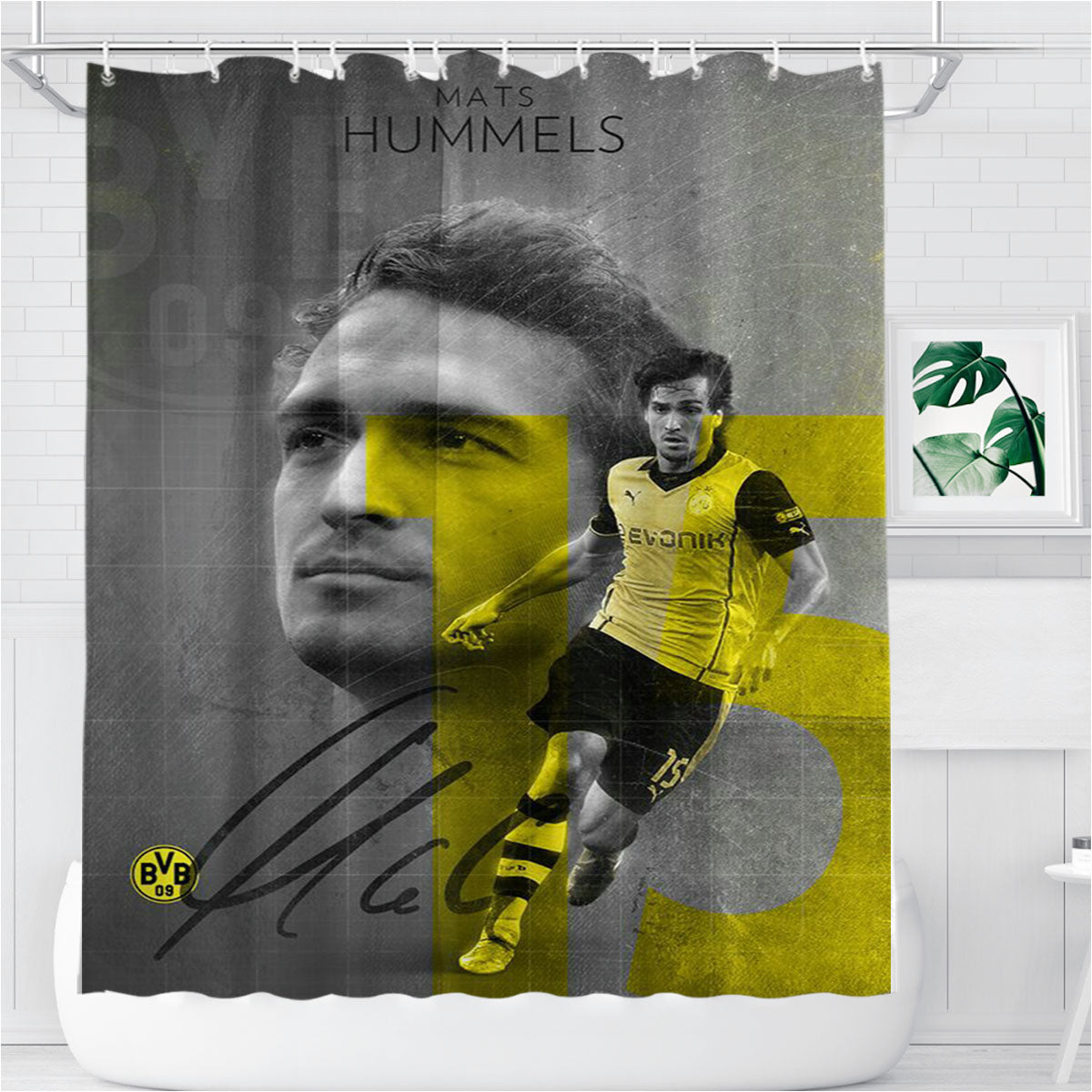 Mats Hummels 15 Brusia Dortmund Bathroom Shower Curtain Fabric Waterproof | 66 X 72 Inch