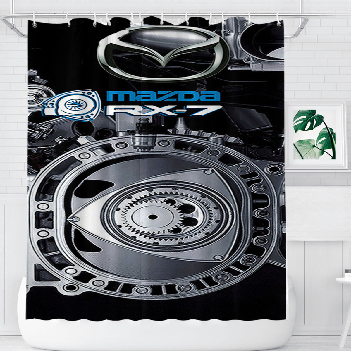 Mazda Rx-7 Car Rotary Engine Bathroom Shower Curtain Fabric Waterproof | 66 X 72 Inch