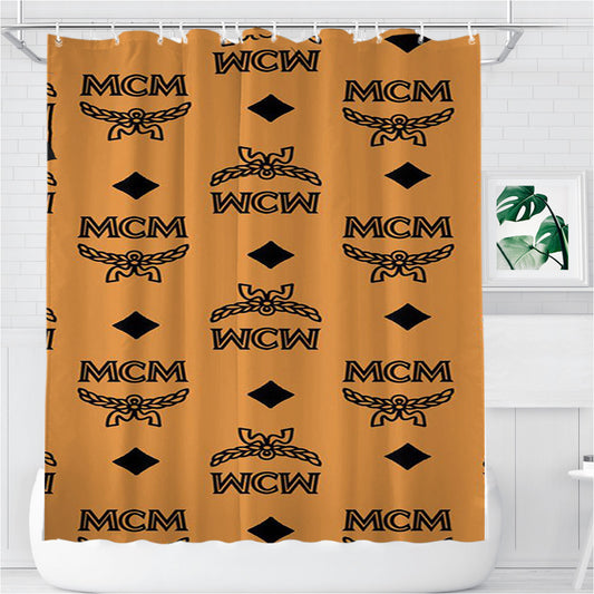 Mcm World Wide Brown Leather Pattern Bathroom Shower Curtain Fabric Waterproof | 66 X 72 Inch