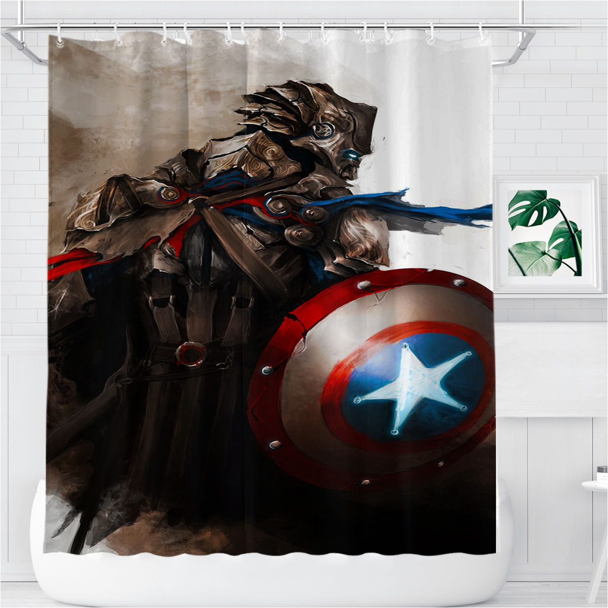 Medieval Captain America Bathroom Shower Curtain Fabric Waterproof | 66 X 72 Inch