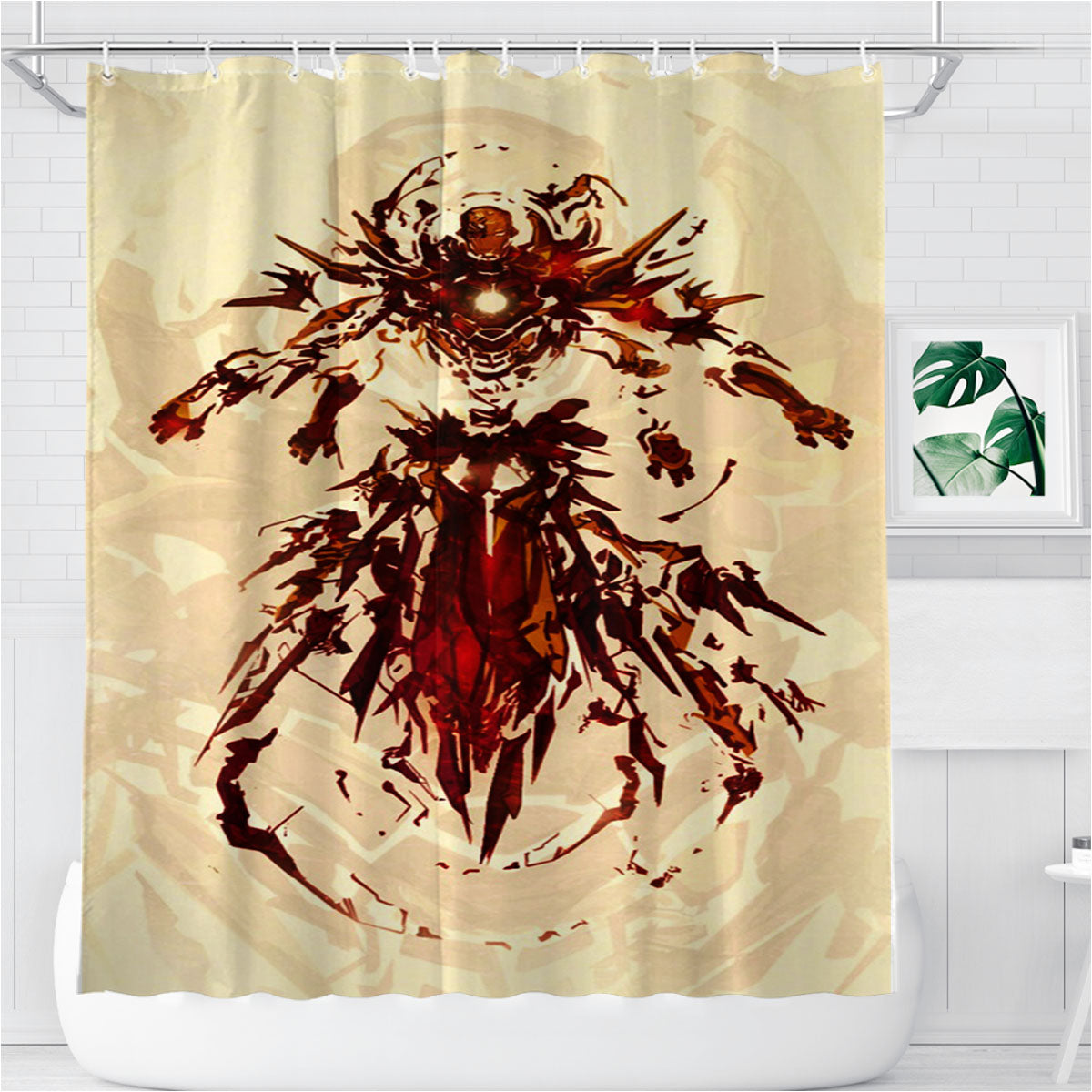 Medieval Iron Man Vector Bathroom Shower Curtain Fabric Waterproof | 66 X 72 Inch