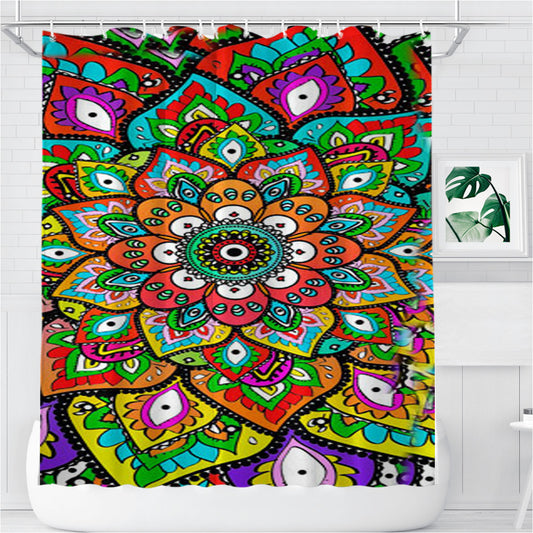 Mehndi Pattern Bathroom Shower Curtain Fabric Waterproof | 66 X 72 Inch
