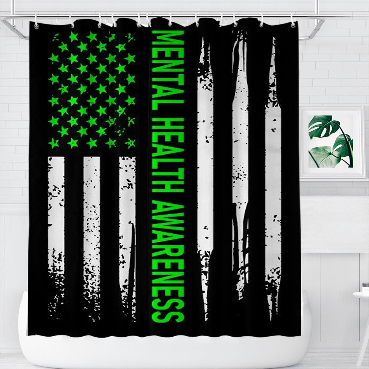 Mental Health Awareness Bathroom Shower Curtain Fabric Waterproof | 66 X 72 Inch