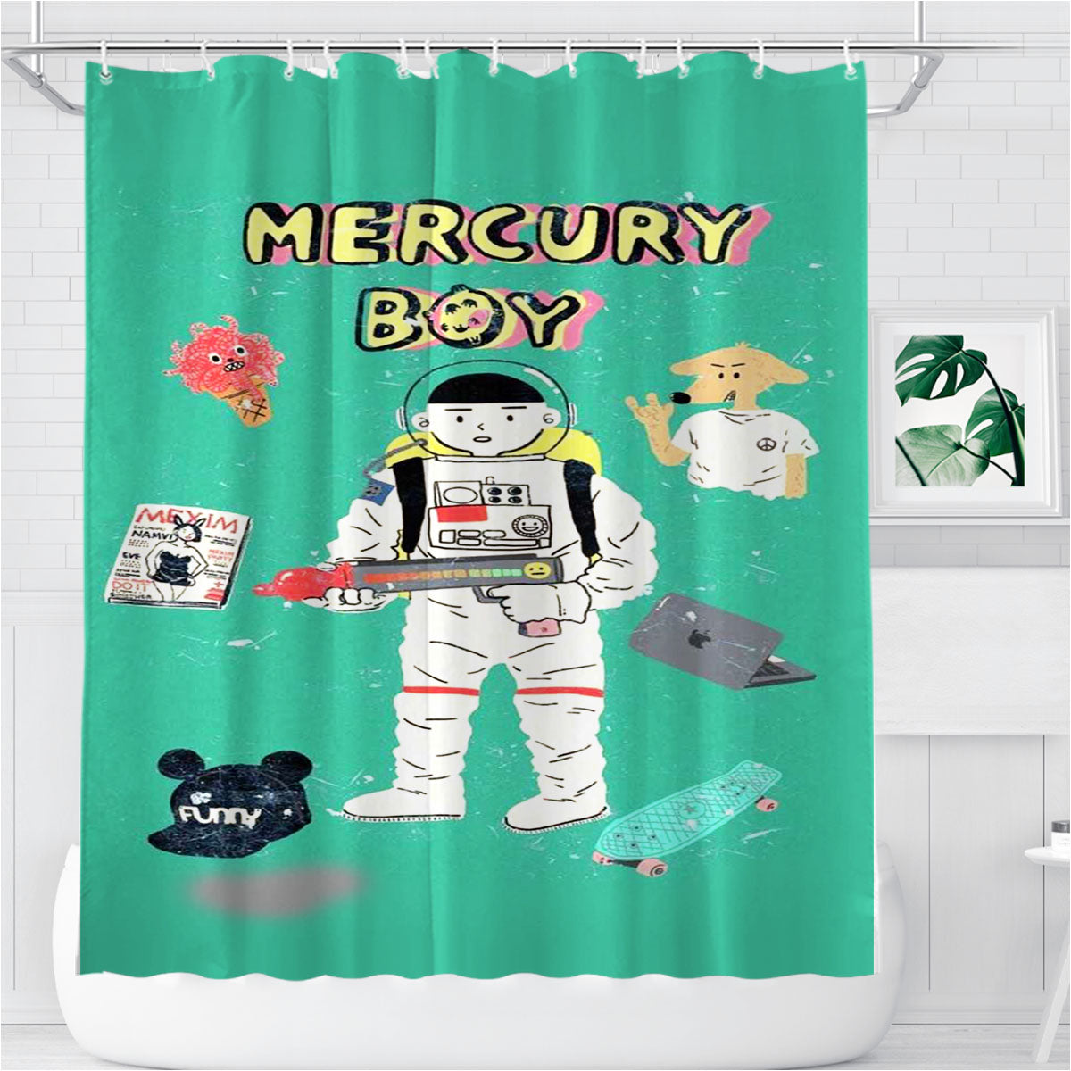 Mercury Boy Brave Spaceman Universe Bathroom Shower Curtain Fabric Waterproof | 66 X 72 Inch
