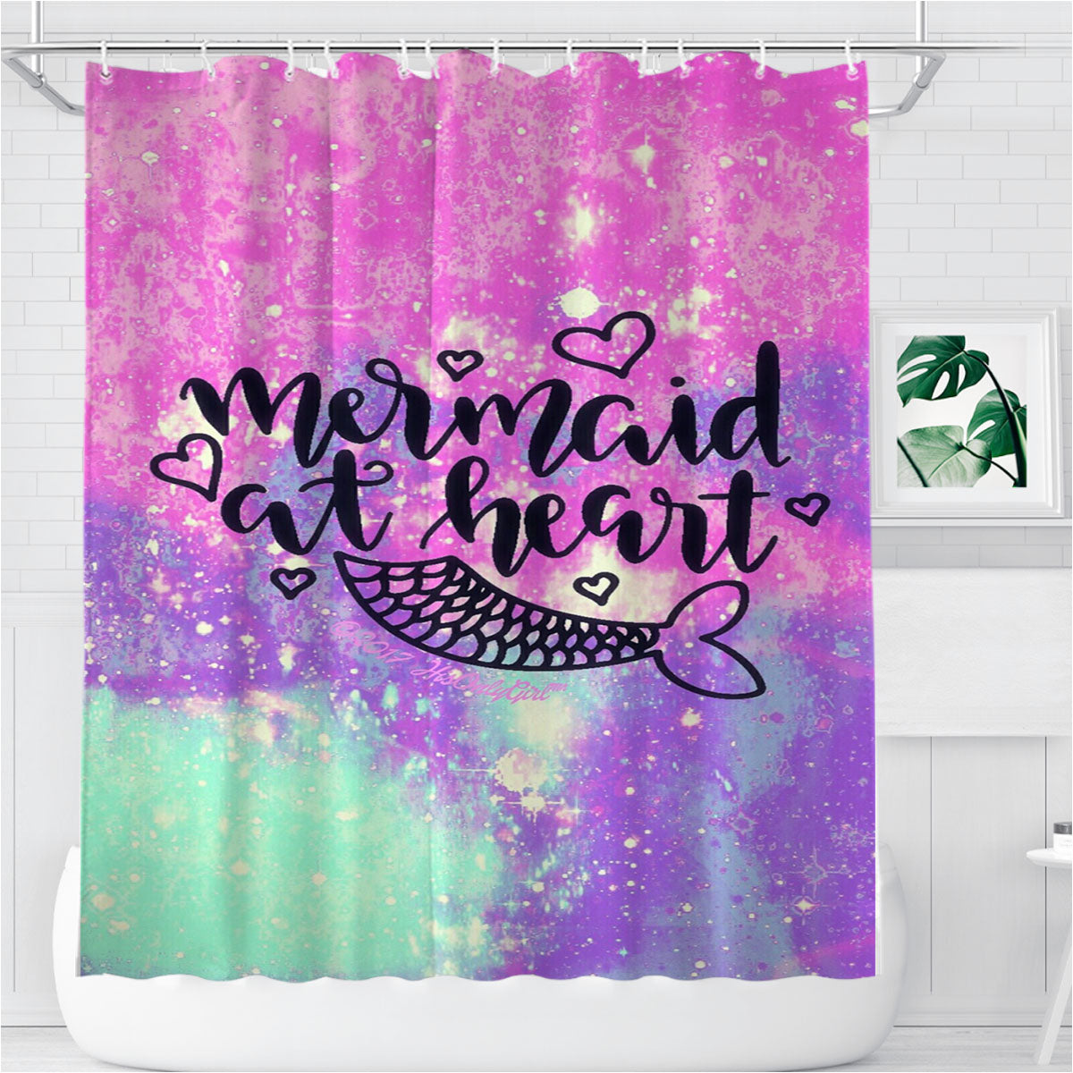 Mermaid At Heart Bathroom Shower Curtain Fabric Waterproof | 66 X 72 Inch