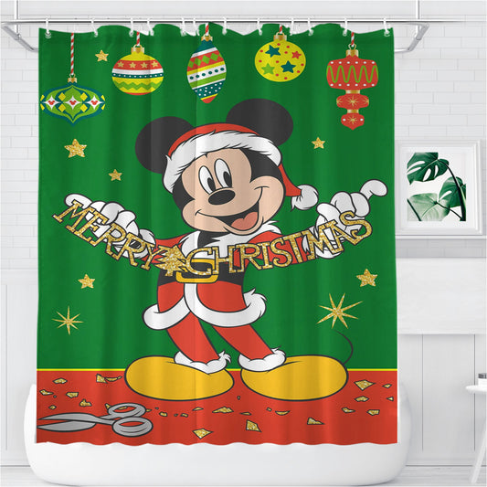 Personalized Merry Christmas Cutout Mickey Shower Curtain Farmhouse Bathroom Decor