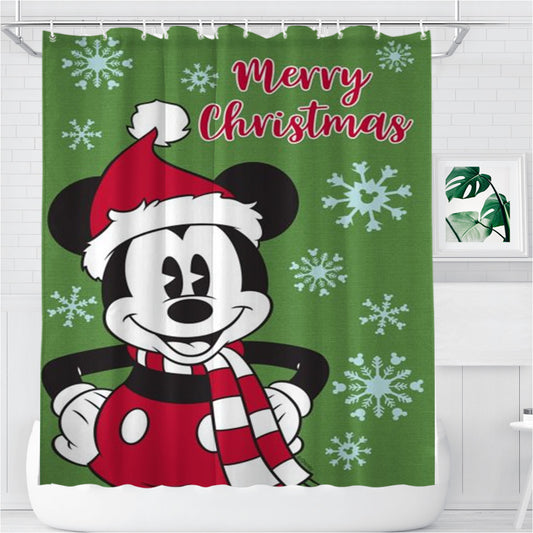 Personalized Merry Christmas Mickey Shower Curtain Farmhouse Bathroom Decor