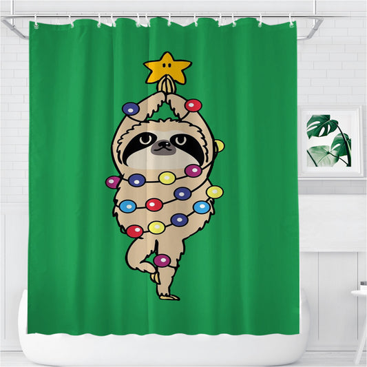 Personalized Merry Christmas Sloth Art Shower Curtain Farmhouse Bathroom Decor