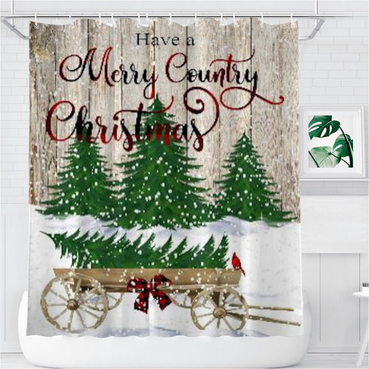 Merry Country Christmas Bathroom Shower Curtain Fabric Waterproof