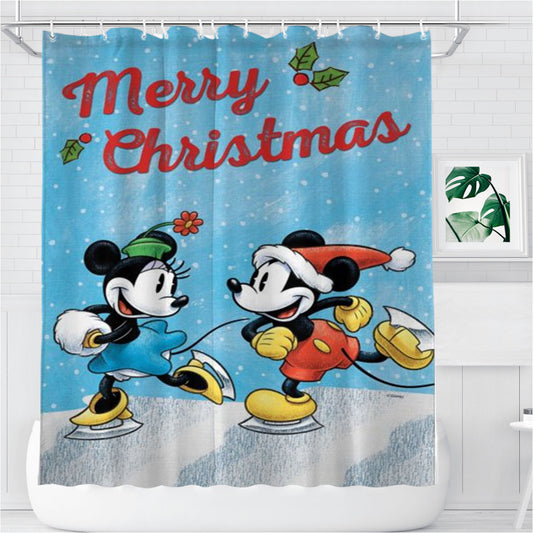 Personalized Merry Mickey & Minnie Shower Curtain Farmhouse Bathroom Decor