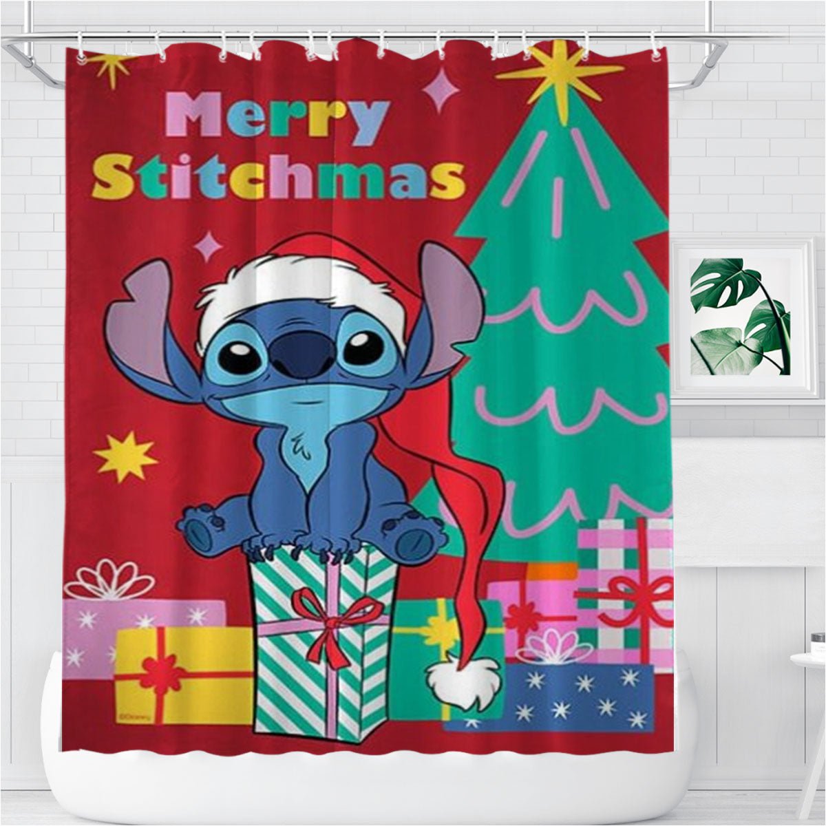 Merry Stitchmas Stitch Bathroom Shower Curtain Fabric Waterproof | 66 X 72 Inch