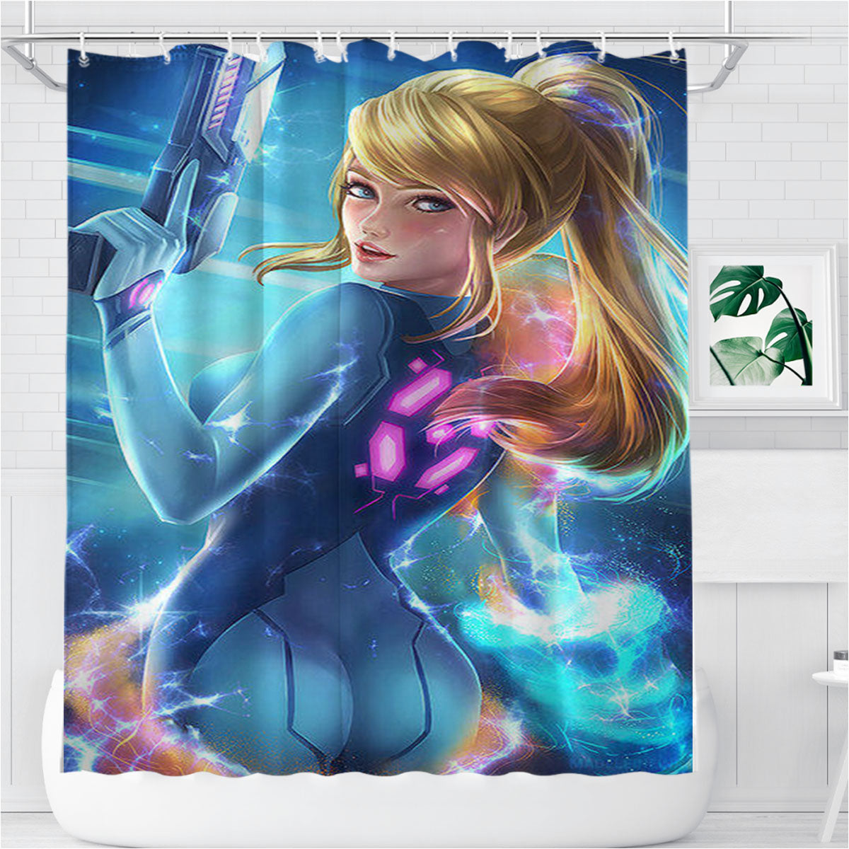 Metroid Samus Aran Bathroom Shower Curtain Fabric Waterproof | 66 X 72 Inch