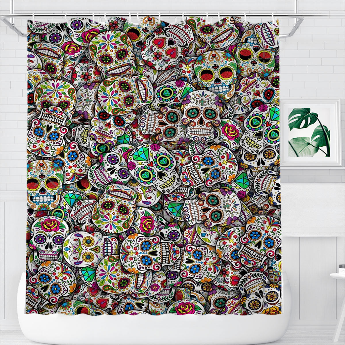 Mexican Sugar Skulls Grateful Dead Bathroom Shower Curtain Fabric Waterproof | 66 X 72 Inch