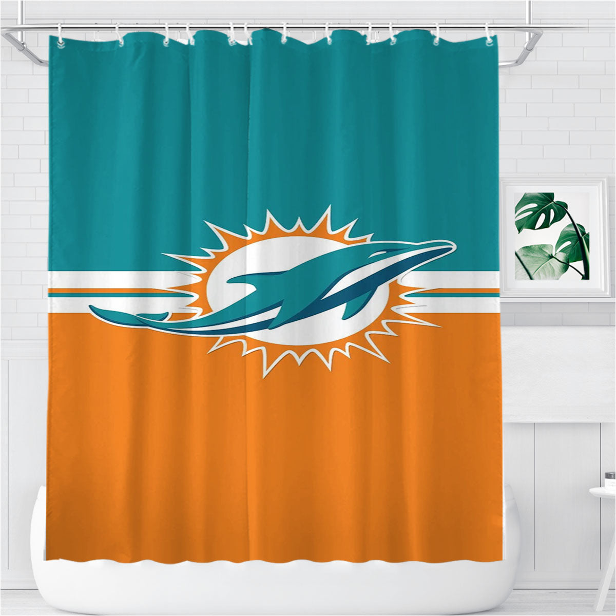 Miami Dolphin Mascot Wallpaper Bathroom Shower Curtain Fabric Waterproof | 66 X 72 Inch