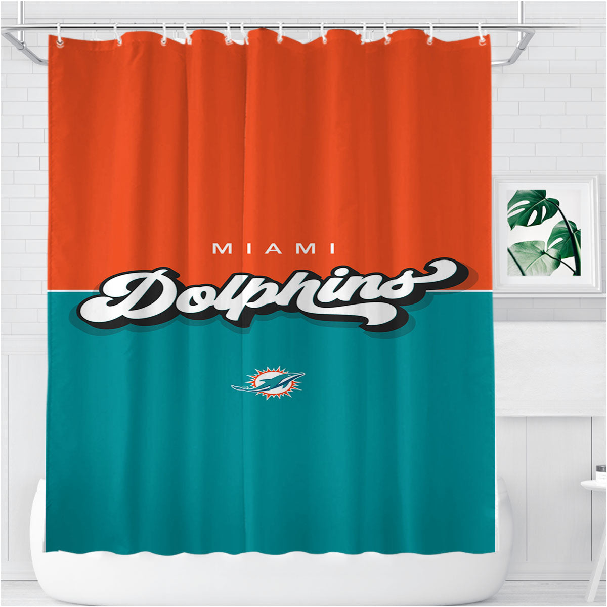 Miami Dolphin Wallpaper Bathroom Shower Curtain Fabric Waterproof | 66 X 72 Inch