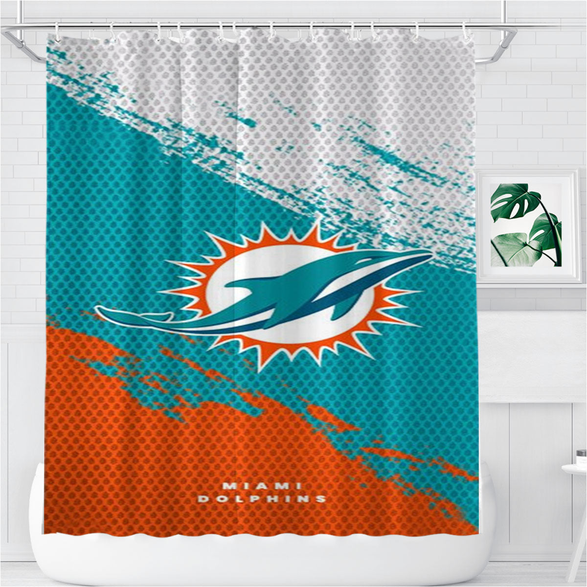 Miami Dolphins 9Th Bathroom Shower Curtain Fabric Waterproof | 66 X 72 Inch