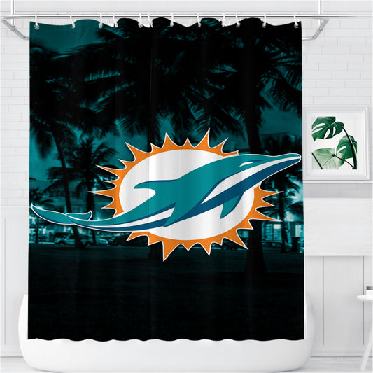 Miami Dolphins Emblem Bathroom Shower Curtain Fabric Waterproof | 66 X 72 Inch