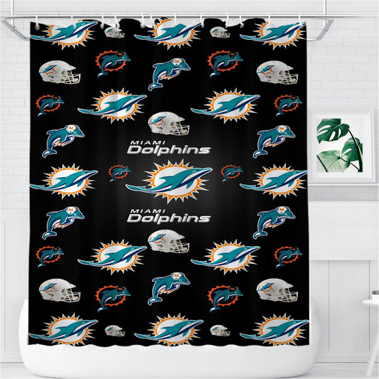 Miami Dolphins Logo Pattern Bathroom Shower Curtain Fabric Waterproof | 66 X 72 Inch