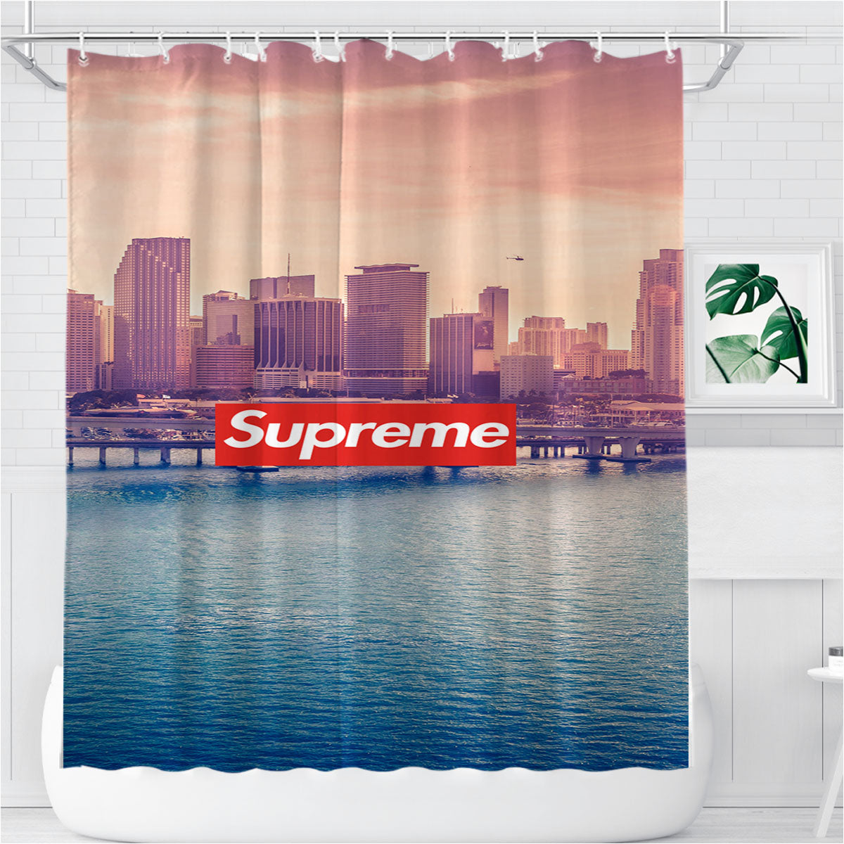 Miami Downtown Florida Bathroom Shower Curtain Fabric Waterproof | 66 X 72 Inch
