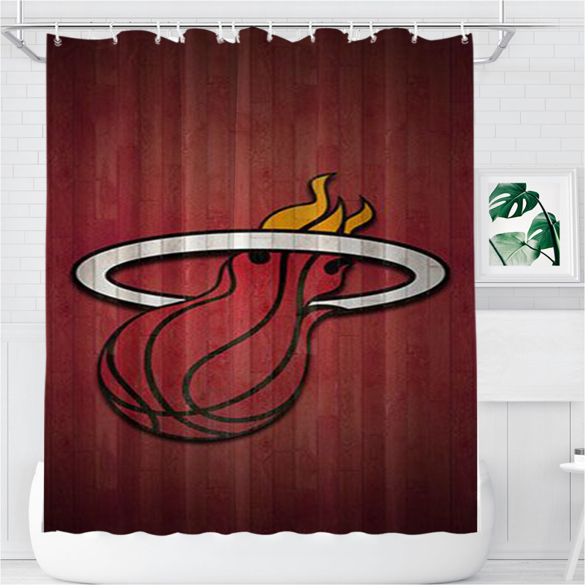 Miami Heat Bathroom Shower Curtain Fabric Waterproof | 66 X 72 Inch