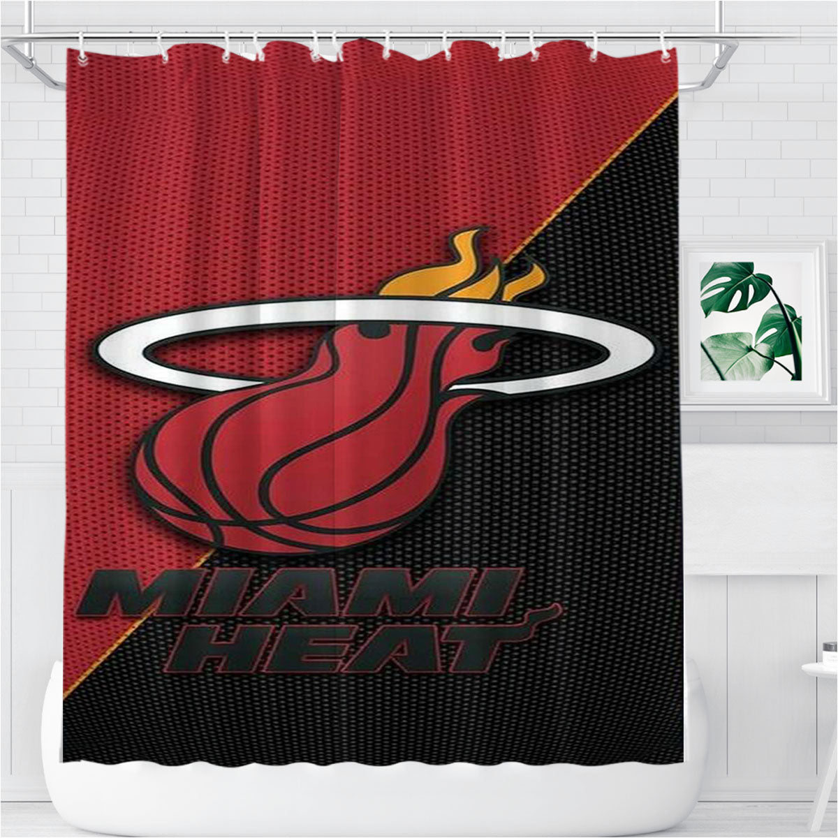 Miami Heat Basketball Logo Bathroom Shower Curtain Fabric Waterproof | 66 X 72 Inch
