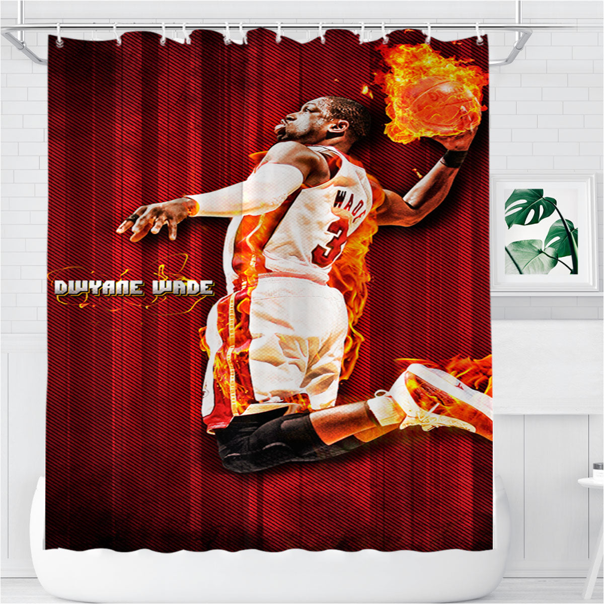 Miami Heat Dwyane Wade Bathroom Shower Curtain Fabric Waterproof | 66 X 72 Inch