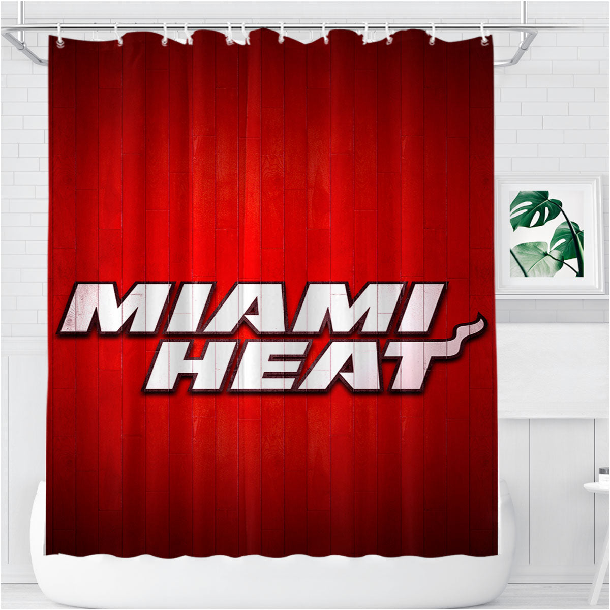 Miami Heat Hardwood Bathroom Shower Curtain Fabric Waterproof | 66 X 72 Inch