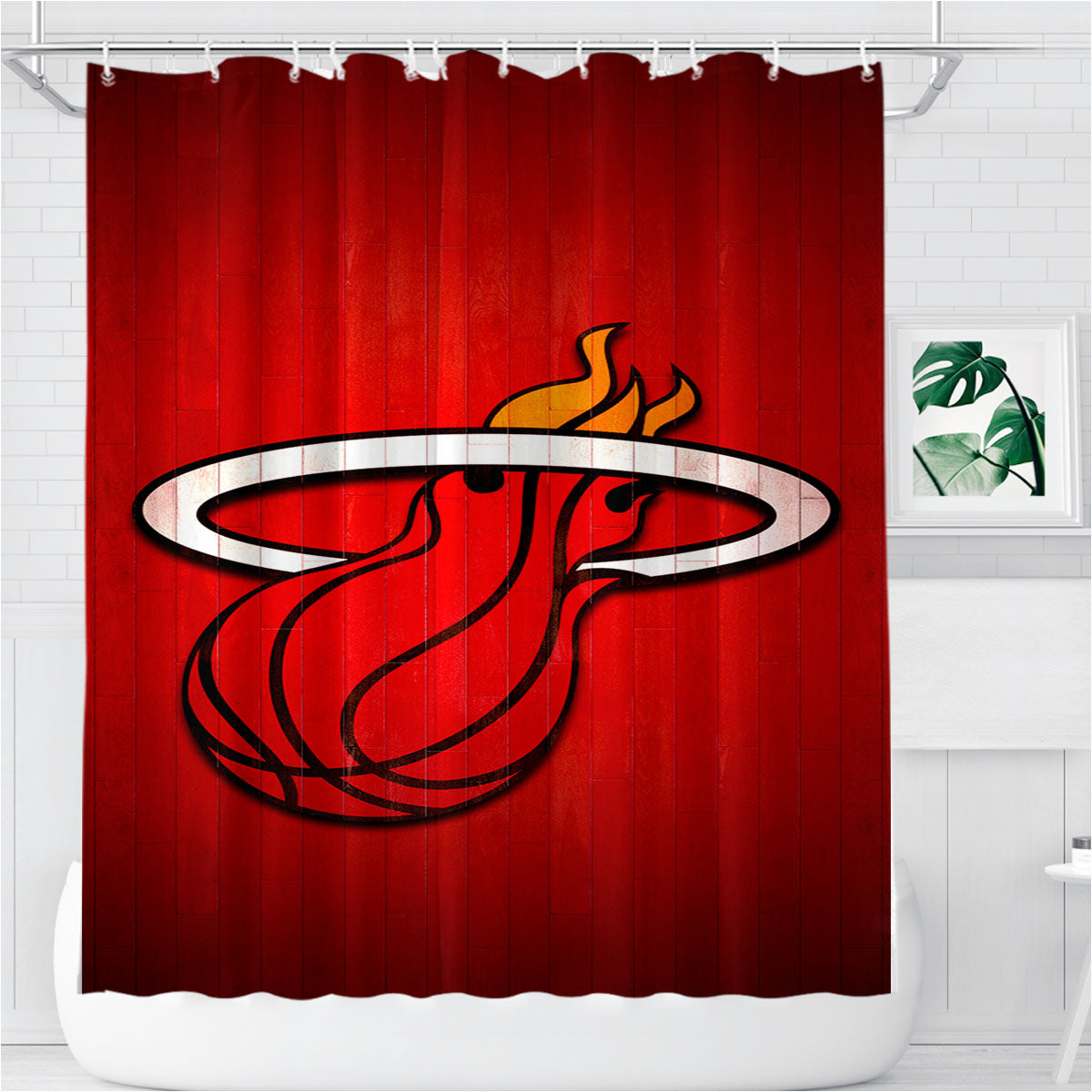 Miami Heat Hardwood 2 Bathroom Shower Curtain Fabric Waterproof | 66 X 72 Inch