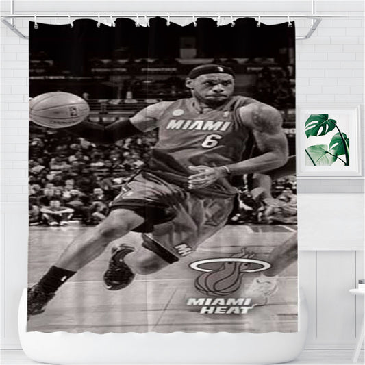 Miami Heat Lebron Running Grey Bathroom Shower Curtain Fabric Waterproof | 66 X 72 Inch