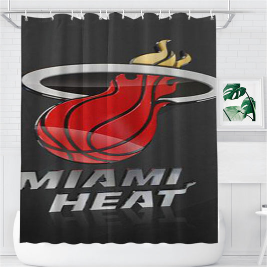 Miami Heat Metal Glossy Logo Bathroom Shower Curtain Fabric Waterproof | 66 X 72 Inch