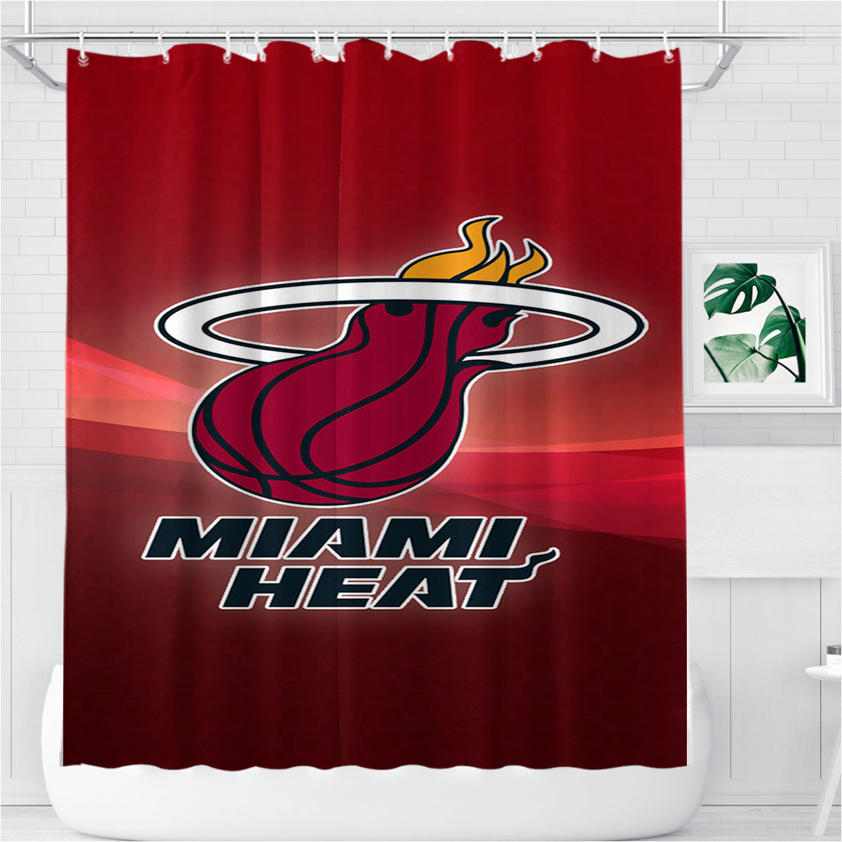Miami Heat Nba Logo Wallpaper Bathroom Shower Curtain Fabric Waterproof | 66 X 72 Inch