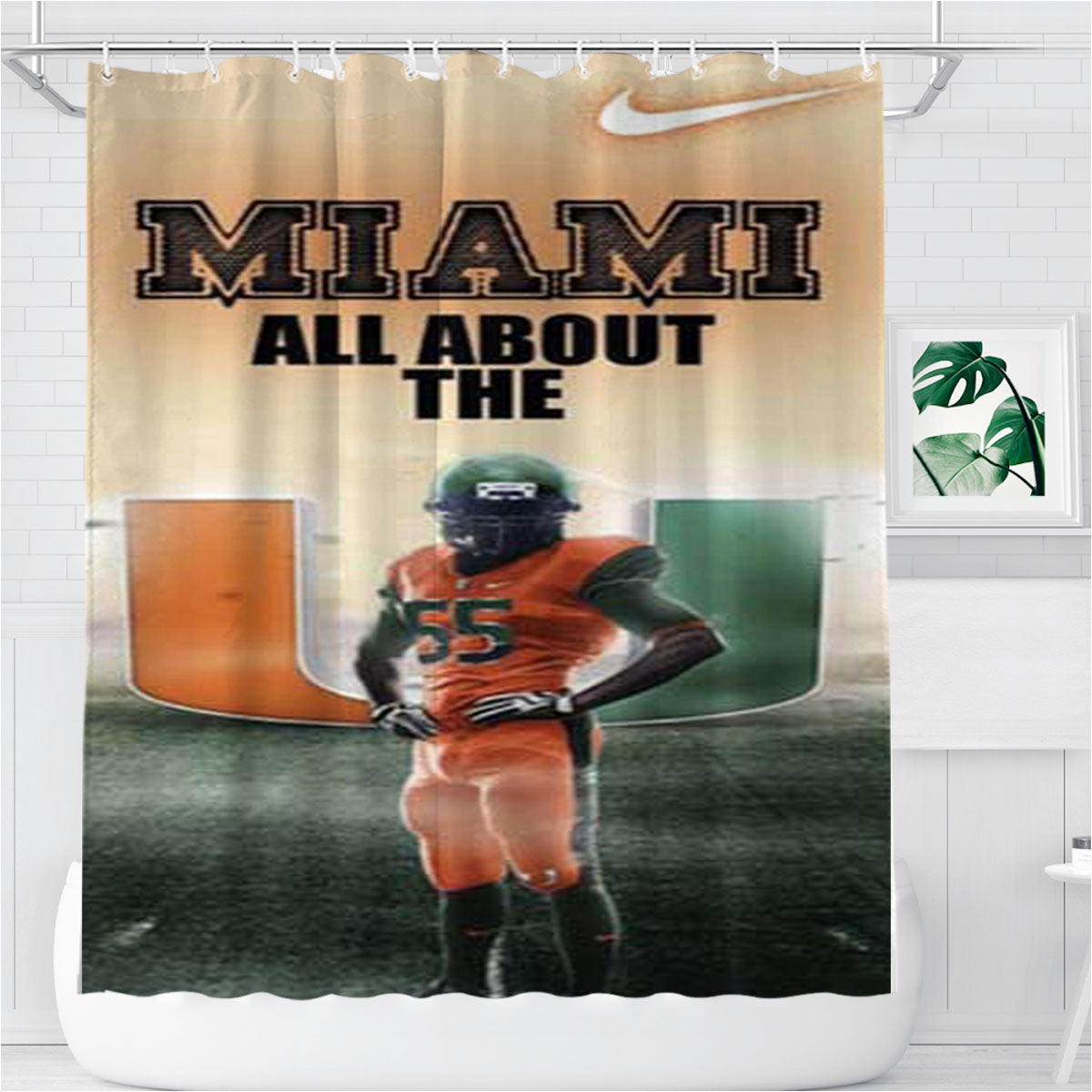 Miami Hurricanes All About Bathroom Shower Curtain Fabric Waterproof | 66 X 72 Inch