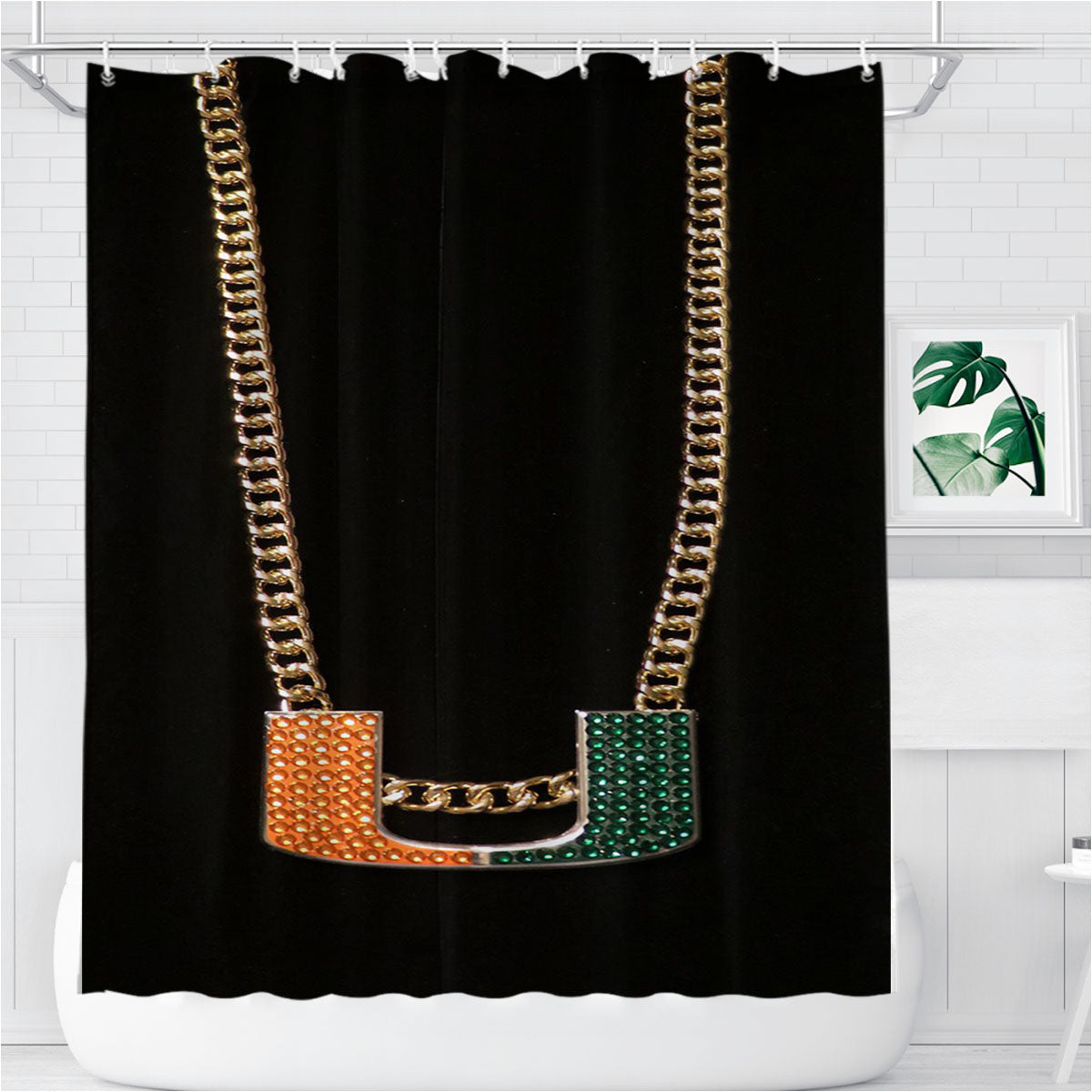 Miami Hurricanes Turnover Chain Bathroom Shower Curtain Fabric Waterproof | 66 X 72 Inch