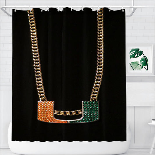 Miami Hurricanes Turnover Chain Bathroom Shower Curtain Fabric Waterproof | 66 X 72 Inch