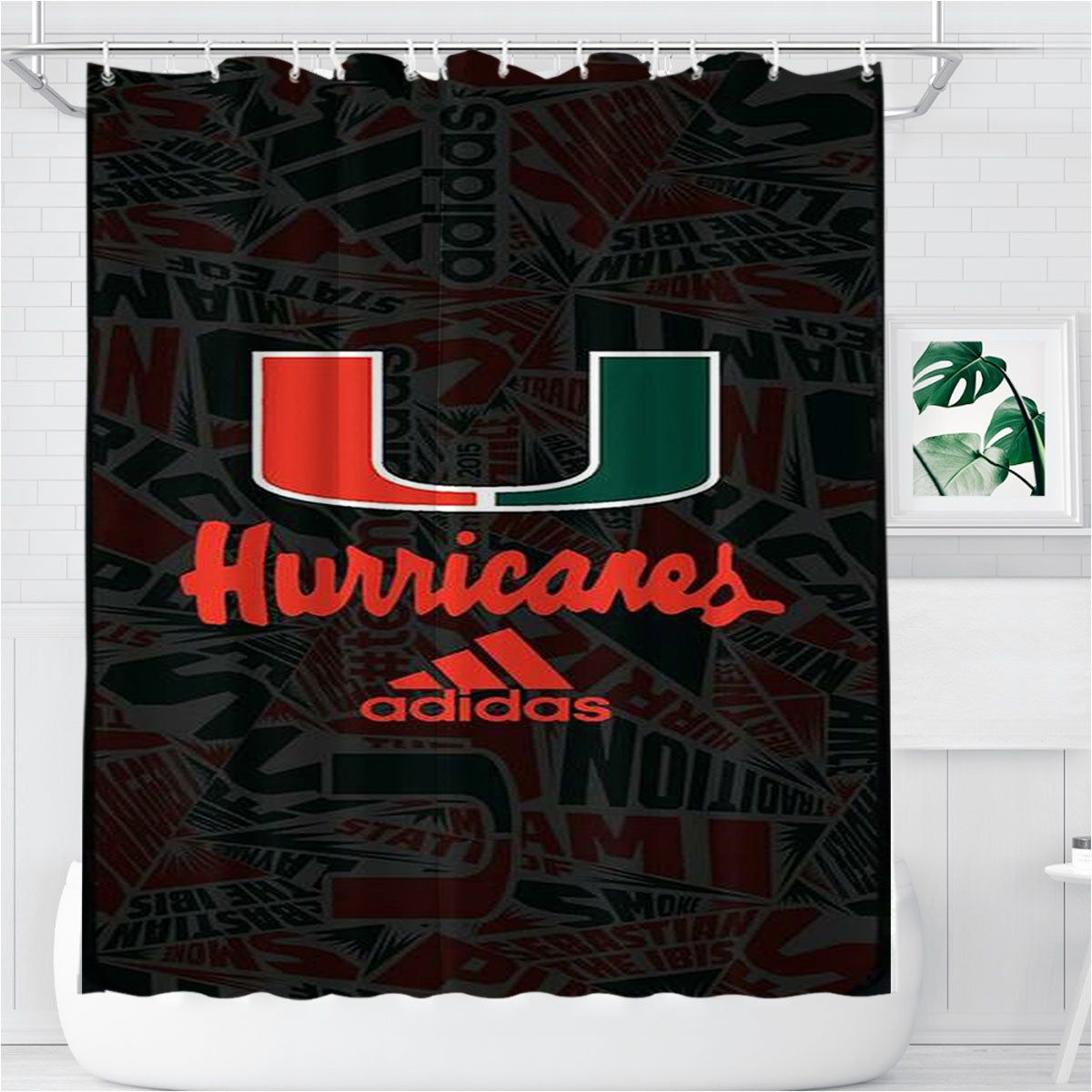 Miami Hurricanes Um Adidas Bathroom Shower Curtain Fabric Waterproof | 66 X 72 Inch